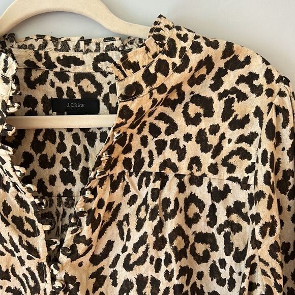 J. Crew Button-Front Ruffleneck Popover in Leopard Print, Size Small, BL084 - Picture 4 of 10
